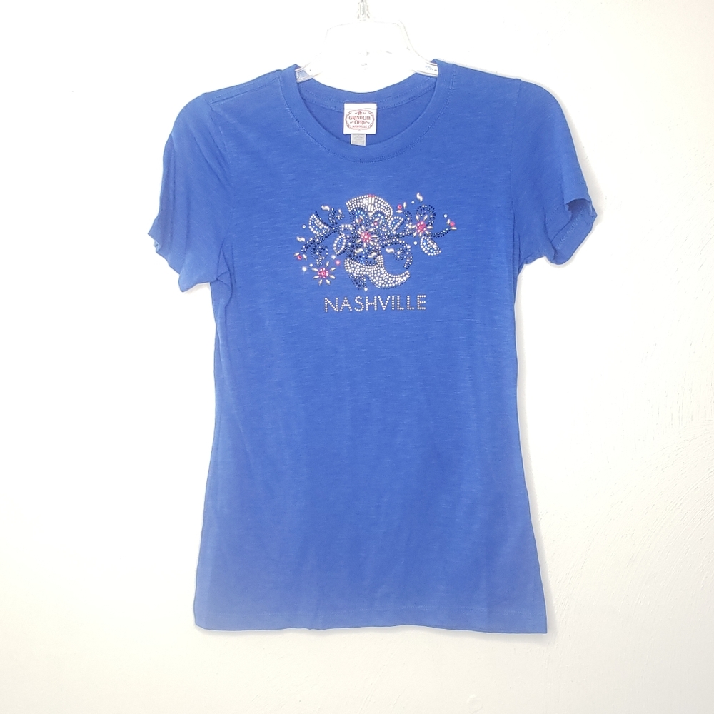 Grand Ole Opry Bedazzled Bling Boot Country Western T Shirt Size Medium